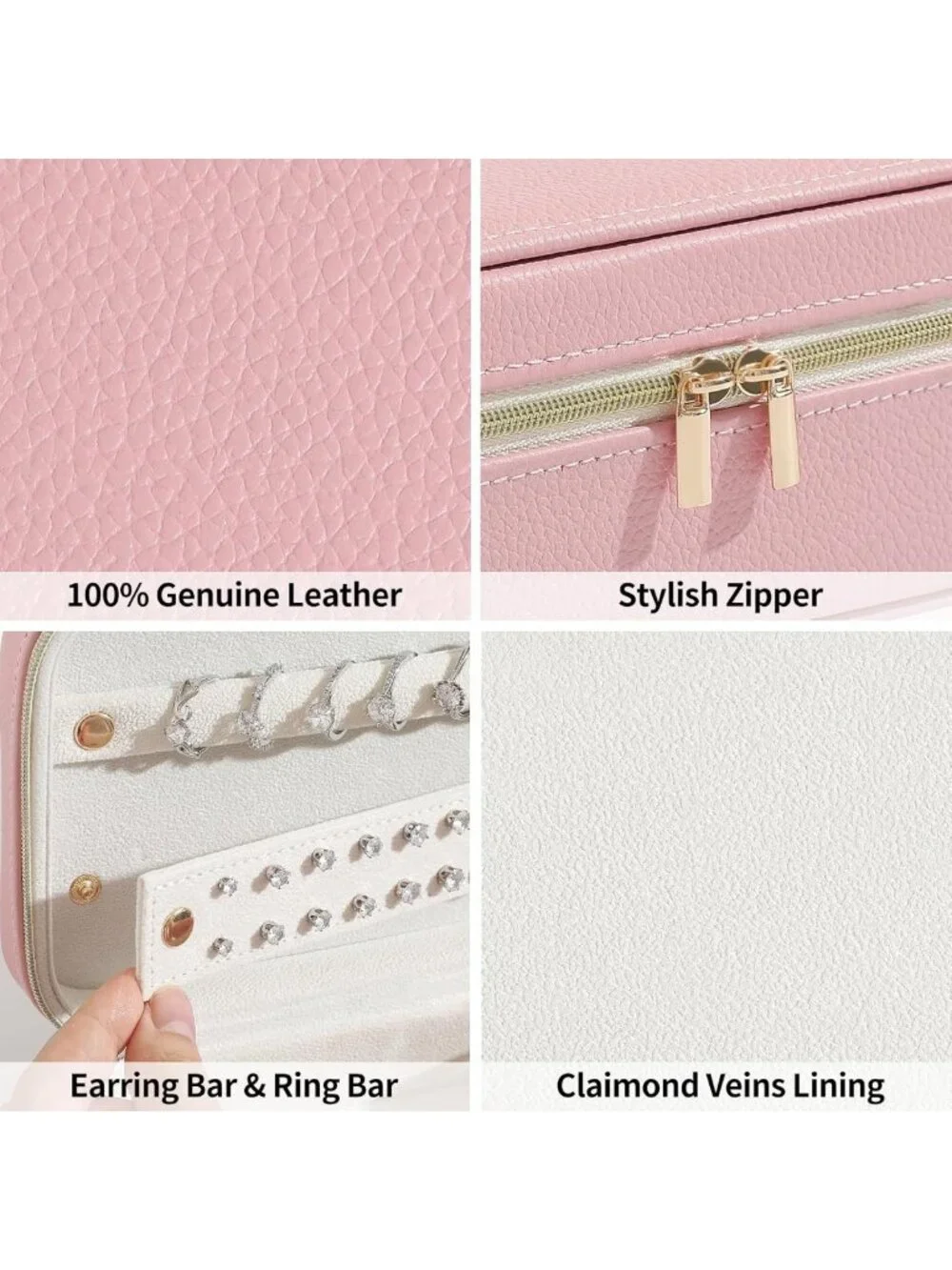 Stylish Genuine Leather Travel Jewelry Organizer Case with 6 Zipper Bags - Mini